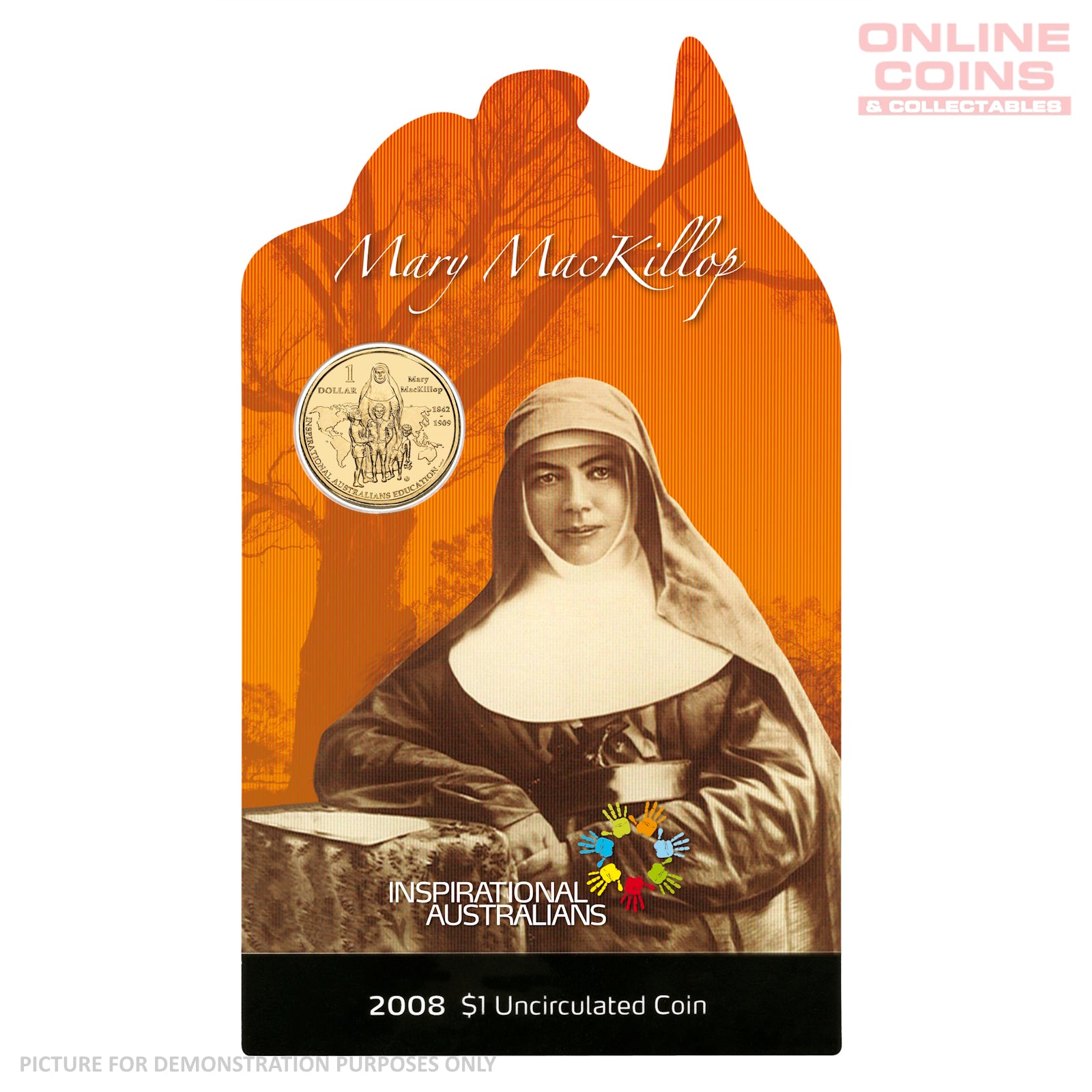 2008 Royal Australian Mint - Inspirational Australians - Mary Mackillop - Uncirculated $1 carded coin